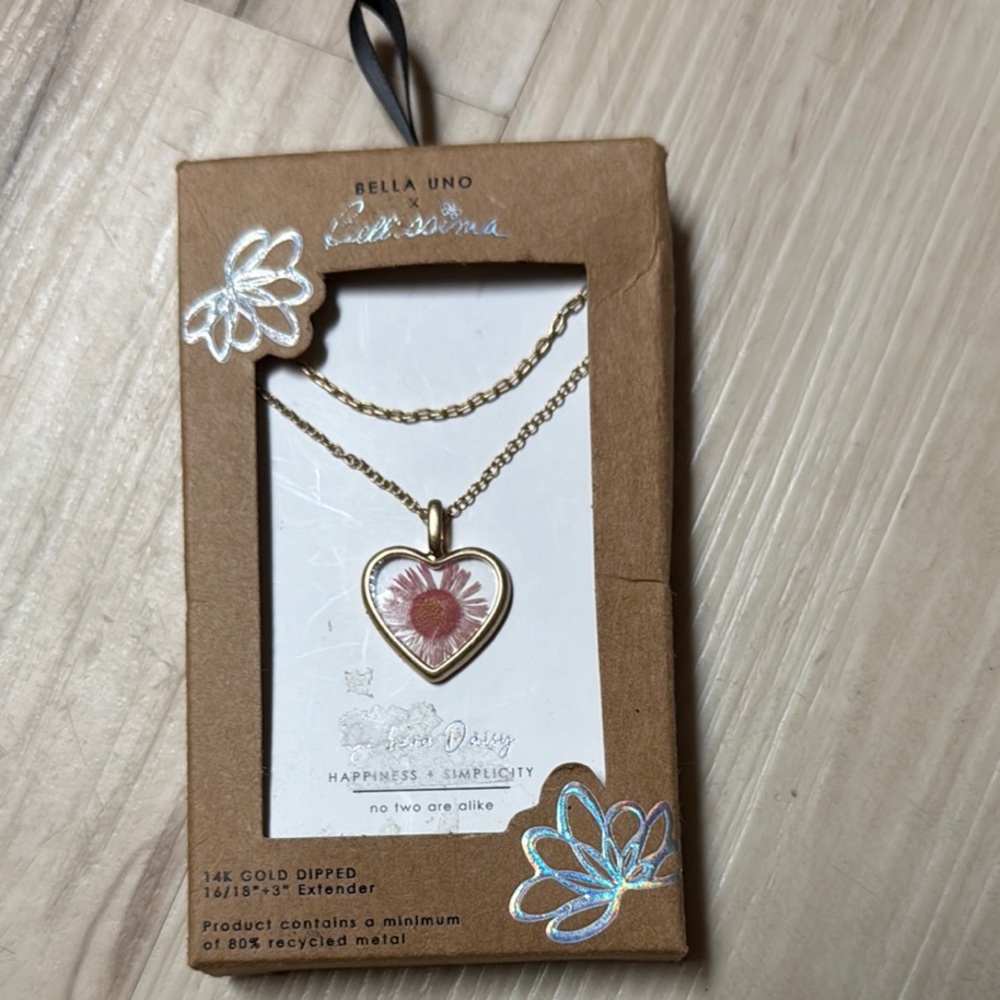 NEW Bella Uno x Bellissima 14K Gold Dipped Necklace Gerbera Daisy Happiness